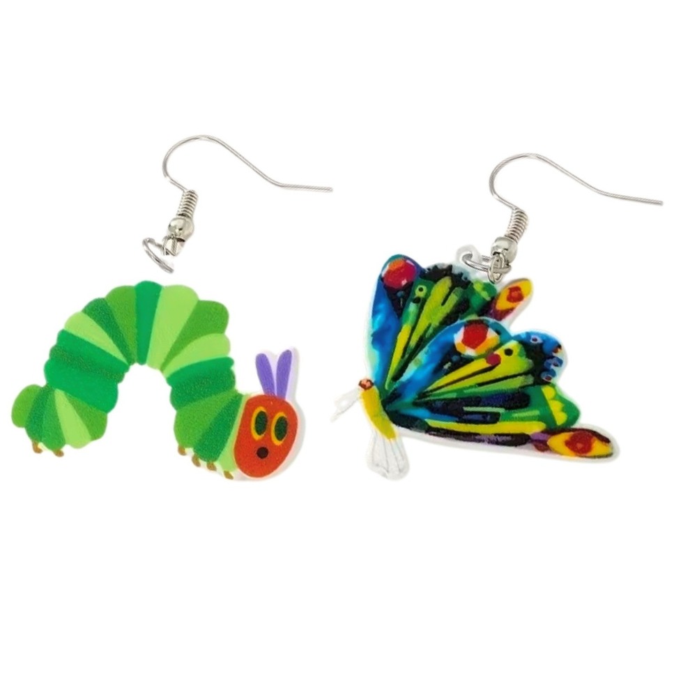New Caterpillar Butterfly Earrings Colorful Bug Insect Kitsch Teacher Jewelry